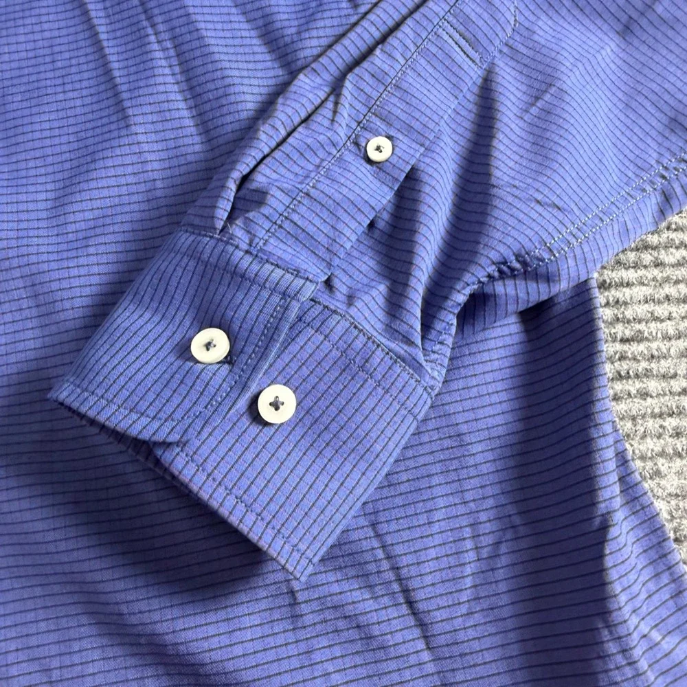 UNTUCKit Langhome Mens Large Blue Striped Performance Stretch Button Down Shirt
